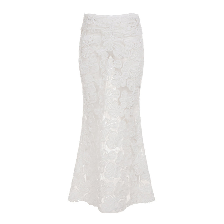 Damen Eleganter Spitzenrock mit floralen Applikationen und fließendem Schnitt Drune