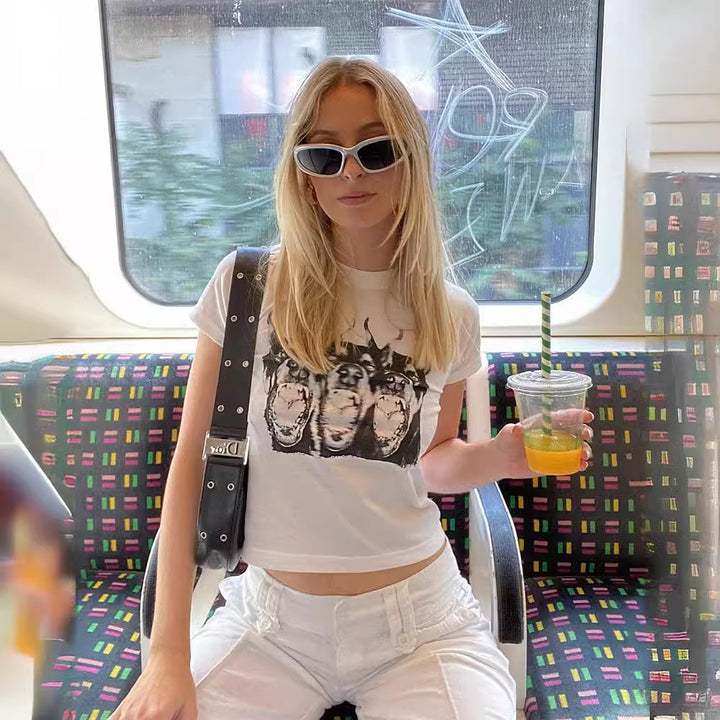 Damen Grafik T-Shirt mit kreativen Druck Drune