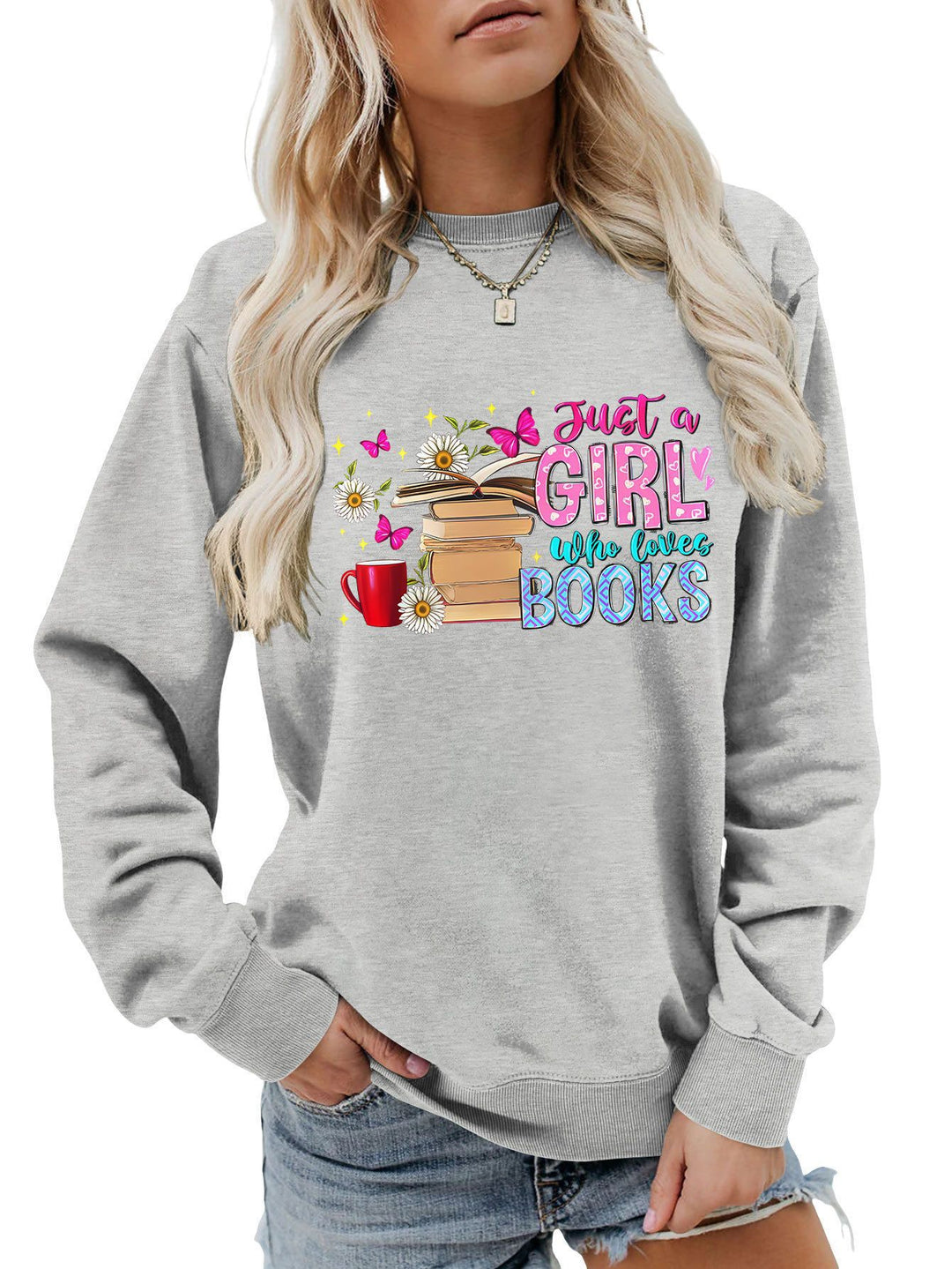 Damen Sweatshirt mit auffälligem Buchmotiv und lässiger Passform Drune