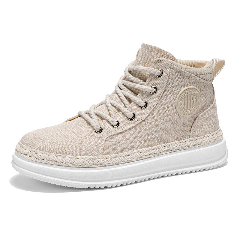 Damen hohe Freizeit‑Sneaker mit meliertem Textilobermaterial, geflochtener Jute‑Zierkante und gedämpfter Plateau‑Sohle Drune