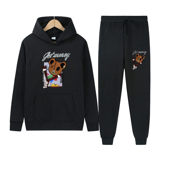 Damen Hoodie und Jogginghose Set mit kreativem Bärenmotiv Drune