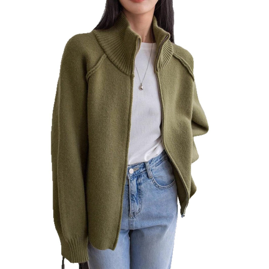 Damen Urbaner Strickjacke mit hohem Kragen und Reißverschluss Drune
