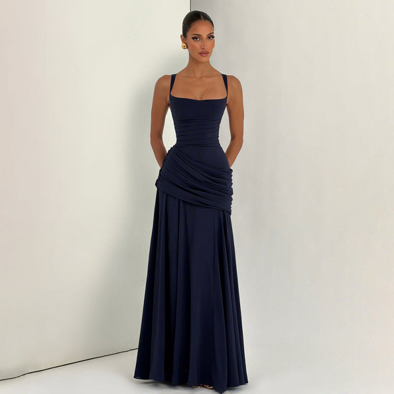 Damen Elegantes Maxikleid mit raffiniertem Raffung und schmalen Spaghetti-Trägern Drune