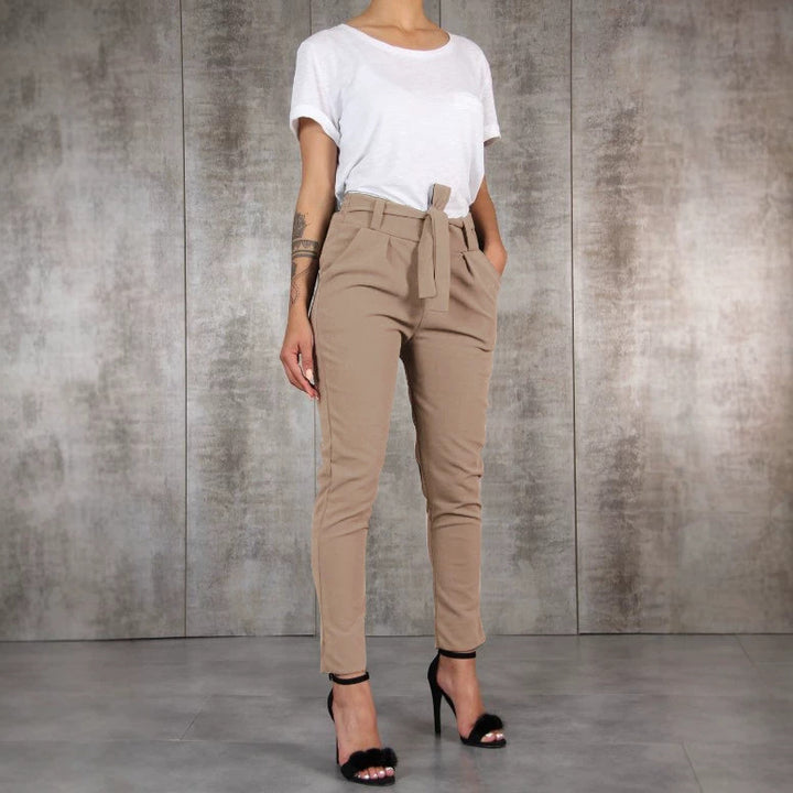 Damen nan taillierte Paperbag-Hose mit Bindegürtel und schmalem Bein Drune