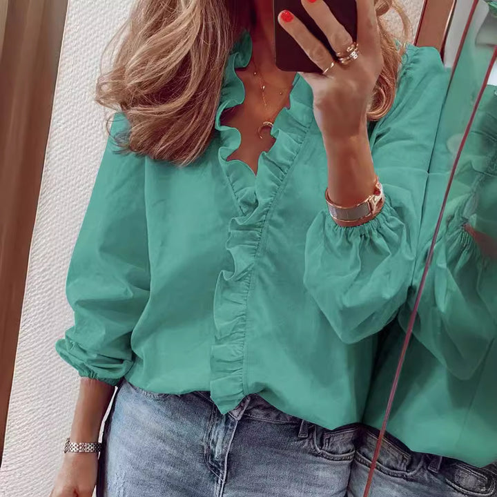 Damen elegante Bluse mit Rüschendetail Drune