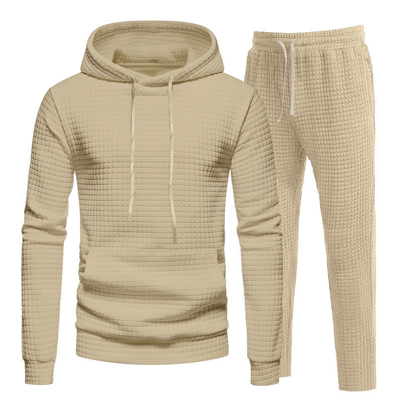 Herren lässiges Freizeit-Hoodie-Set mit strukturierter Oberfläche und elastischem Bund Drune