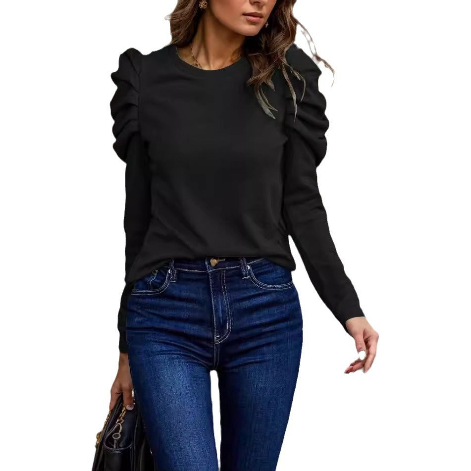 Damen nan feiner Feinstrick-Pullover mit stufigen Volants an den Schultern Drune