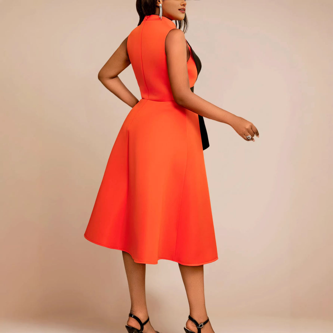 Damen Elegantes Midi-Kleid mit asymmetrischem Schnitt und voluminösem Schleifenakzent Drune