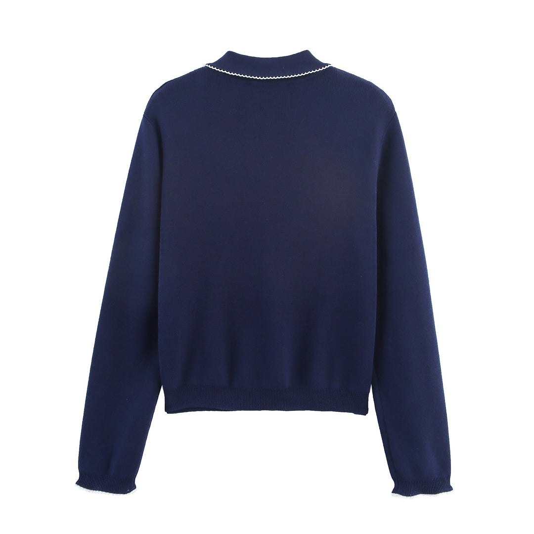 Damen casual und modische Strickjacke mit Kragen Drune