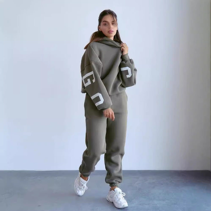 Damen Oversized Freizeitanzug mit Kapuze und elastischen Bündchen Drune