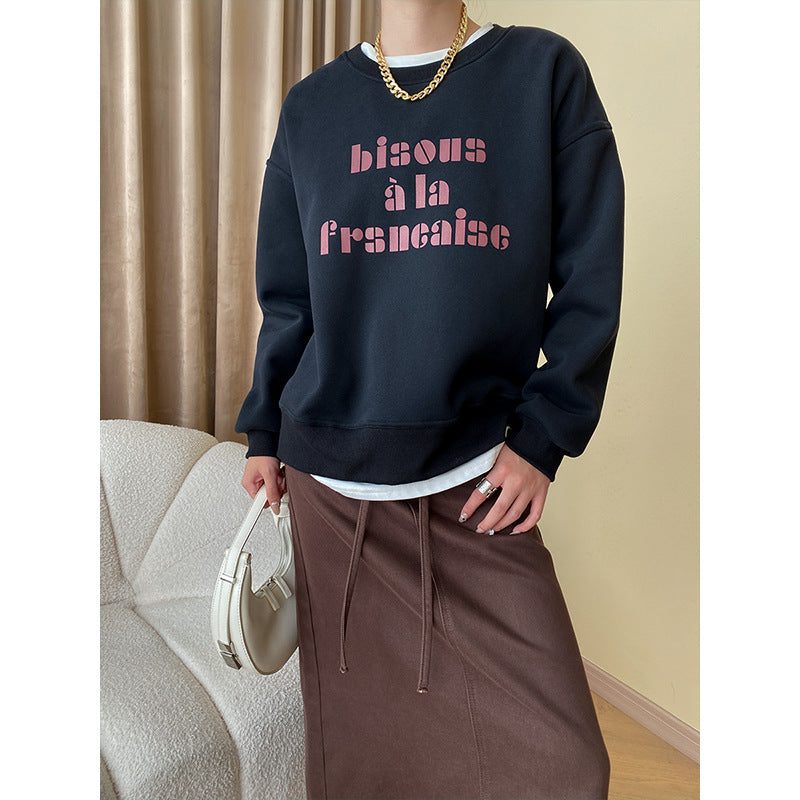 Damen lässiger Sweatshirt mit kreativem Schriftzug Drune
