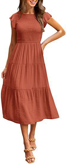 Damen Midi-Kleid mit elegantem geflochtenem Oberteil und leichtem Baumwollrock Drune