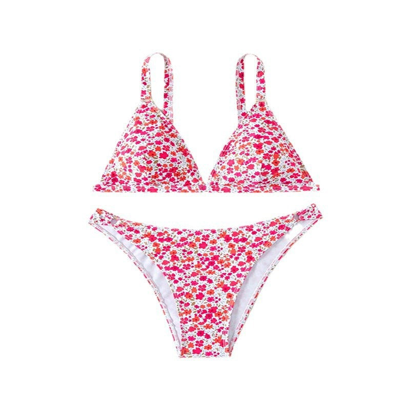 Damen Triangel-Bikini mit floralem Muster und verstellbaren Trägern Drune
