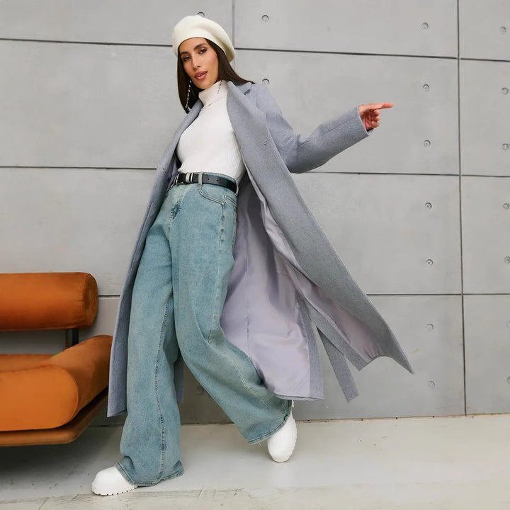 Damen Eleganter Wollmantel im doppelreihigen Design Drune