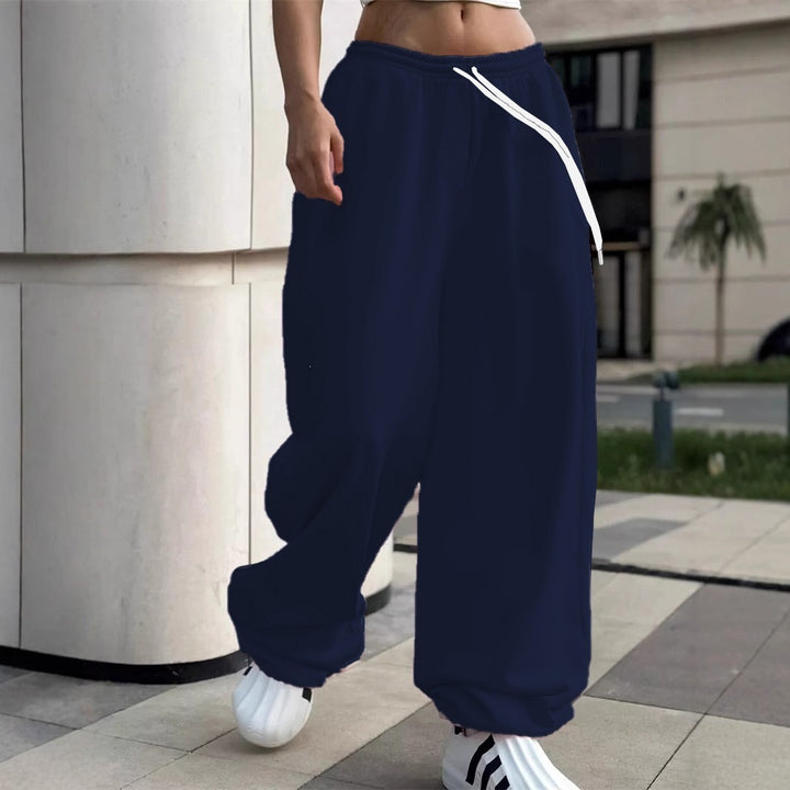 Damen nan weite Baggy-Jogginghose mit hohem Komfortbund, Kordelzug und elastischen Knöchelbündchen Drune