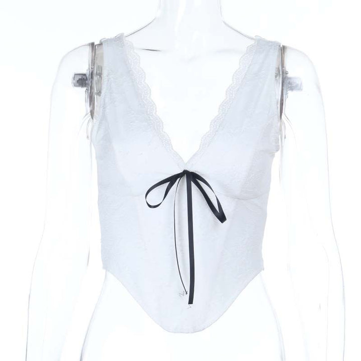 Damen Spitzen-Bustier mit elegantem V-Ausschnitt und dekorativem Schleifendetail Drune