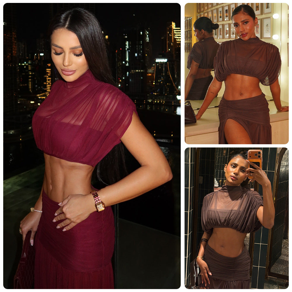 Damen Crop-Top und Maxi-Rock Set mit transparenten Elementen Drune