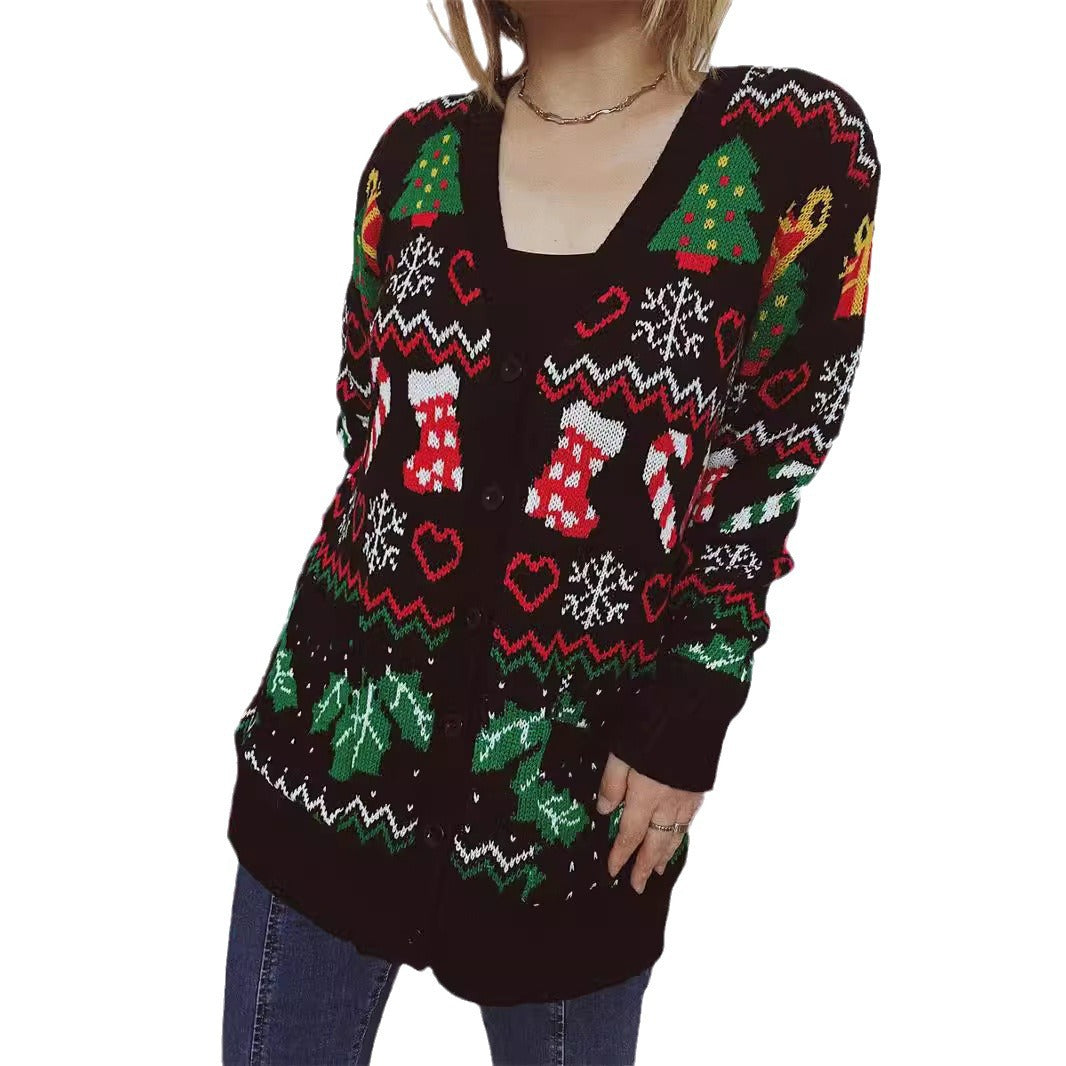 Damen Weihnachts-Strickjacke mit festlichem Motiv und praktischem Knopfverschluss Drune