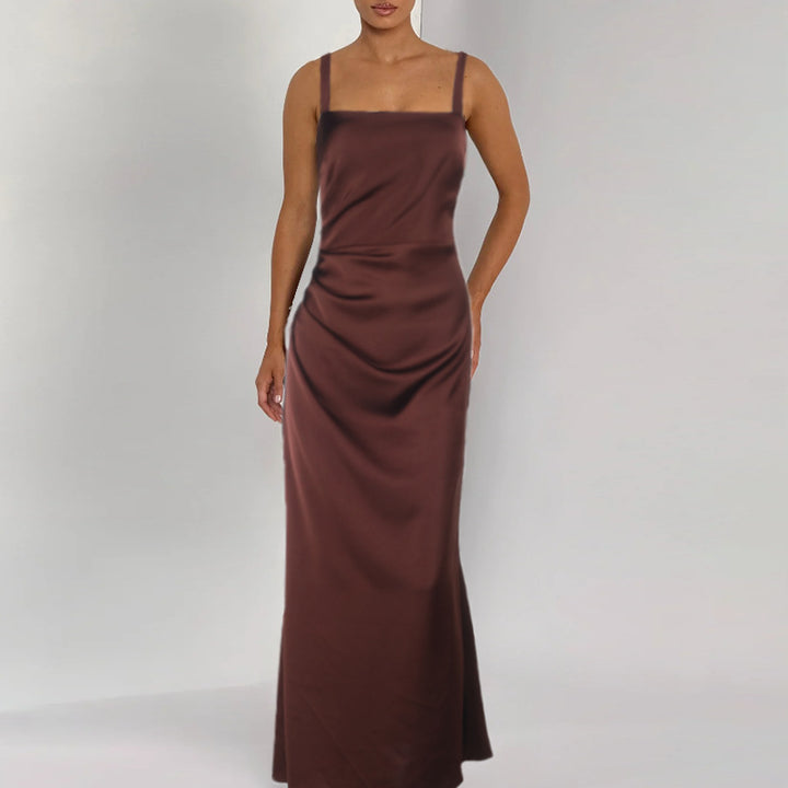 Damen elegantes Abendkleid mit schmalen Trägern und seidigem Fall Drune