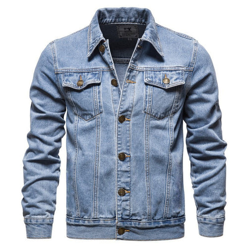 Herren nan Denim-Truckerjacke Slim Fit mit vintage Metallknöpfen und vertikaler Nahtführung Drune