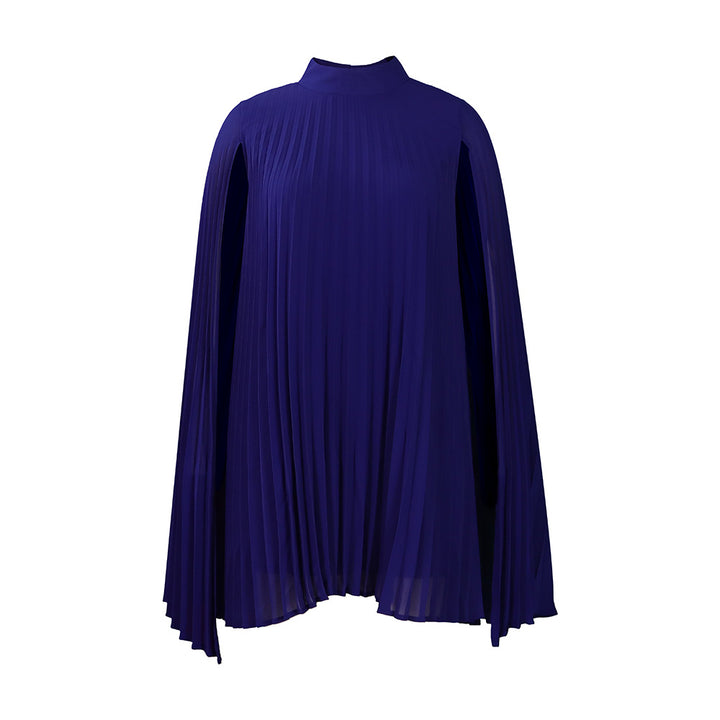 Damen Plissiertes Kleid mit majestätischen Ärmeln und hohem Kragen Drune
