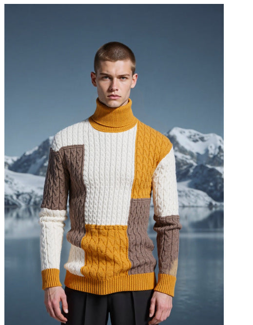 Herren modischer Strickpullover mit strukturiertem Zopfmuster und Stehkragen Drune