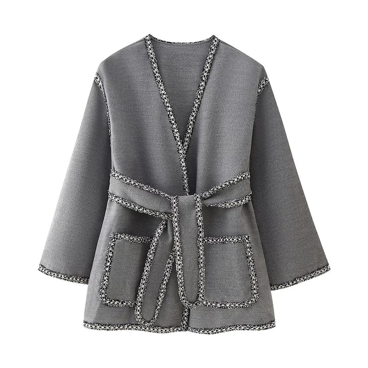 Damen lässiger Cardigan mit praktischen Taschen und eleganter Schnürung Drune