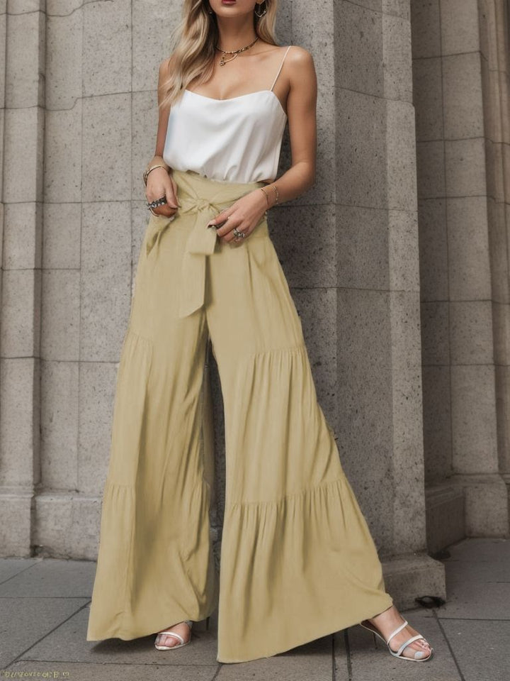 Damen weite Palazzo-Hose mit hochsitztendem Bund und Taillengürtel Drune