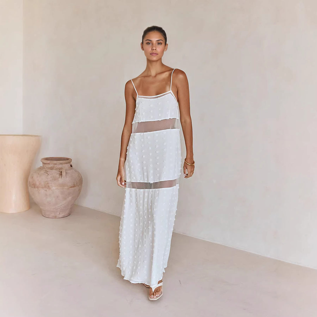 Damen Transparentes Maxikleid mit verspielten 3D-Punktdetails Drune