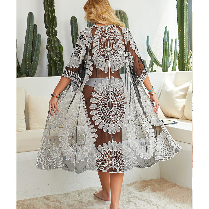 Damen Häkel-Strandüberwurf mit floralen Motiven und lockerem Schnitt Drune