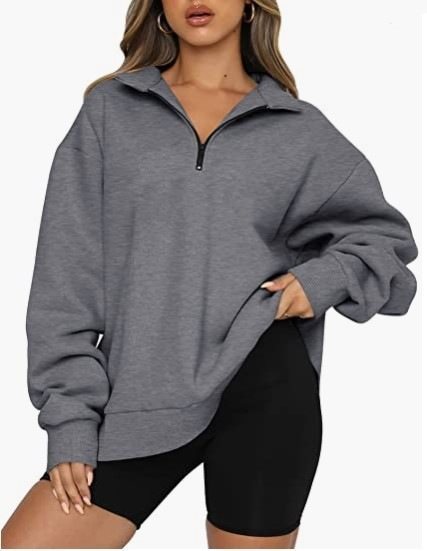 Damen Sportlicher Sweater mit Halbreißverschluss und oversized Passform Drune