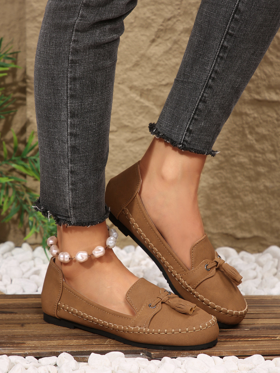 Damen  klassische Mokassin-Slipper mit Quasten und weichem Komfortfußbett Drune