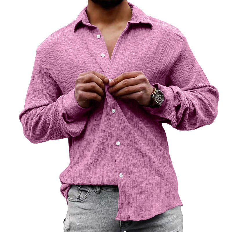 Herren nan strukturiertes Casual-Hemd mit Crinkle-Optik, Hemdkragen und legerem Oversize-Schnitt Drune