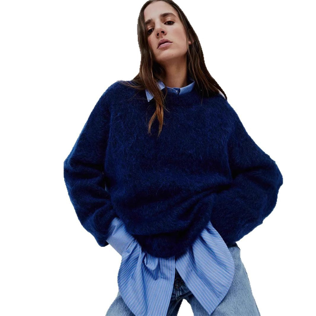 Damen oversized Kuschelpullover mit hohem Kragen aus Mohair Drune