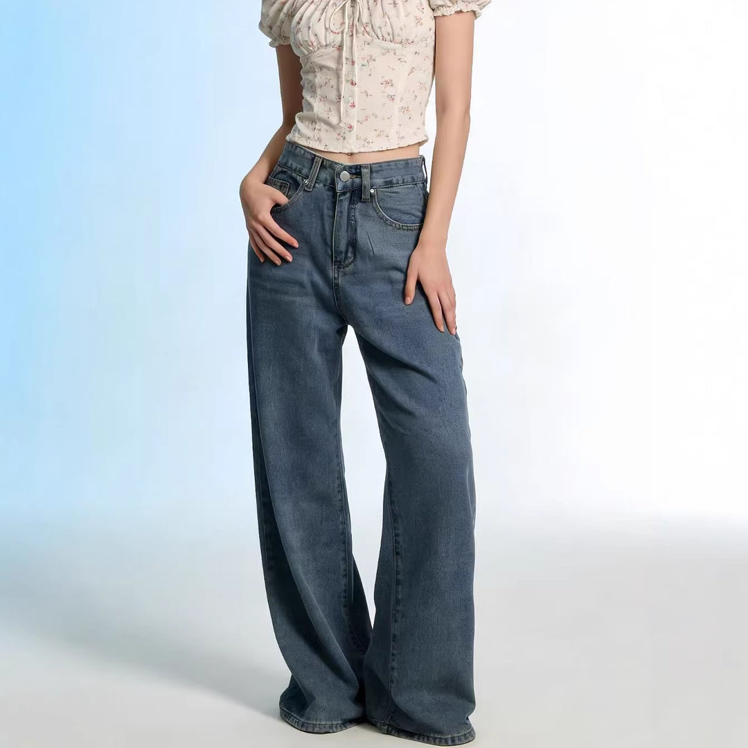Damen Weite High-Waist Jeans mit besonderen Nahtdetails Drune