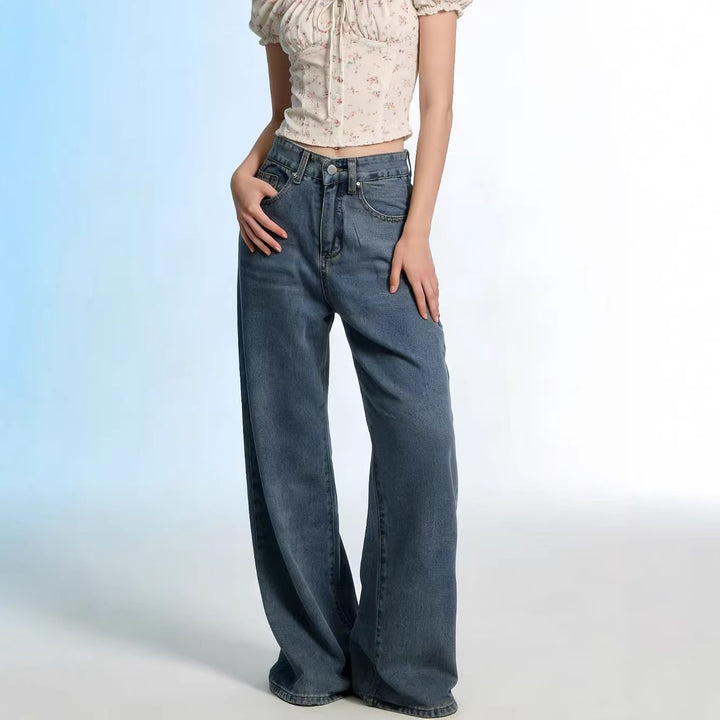 Damen Weite High-Waist Jeans mit besonderen Nahtdetails Drune