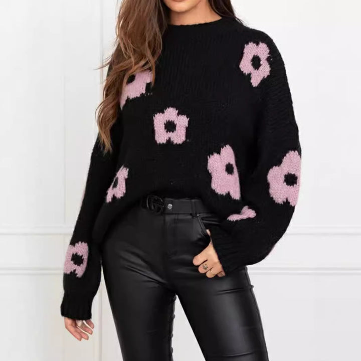 Damen gemütlicher Strickpullover mit floralem Muster WS