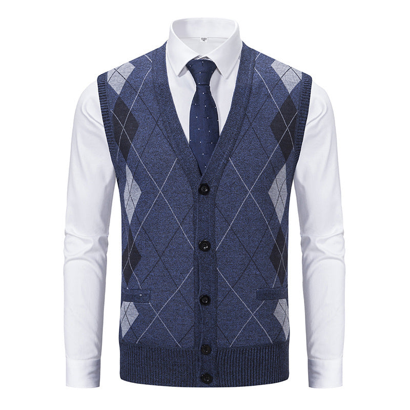 Herren elegante Strickjacke mit Rautenmuster und praktischen Taschen Drune