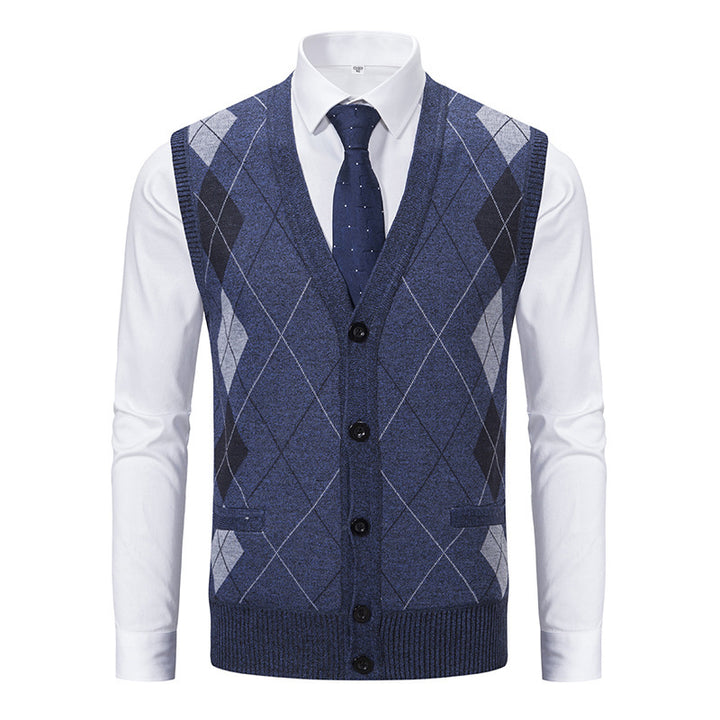 Herren elegante Strickjacke mit Rautenmuster und praktischen Taschen Drune
