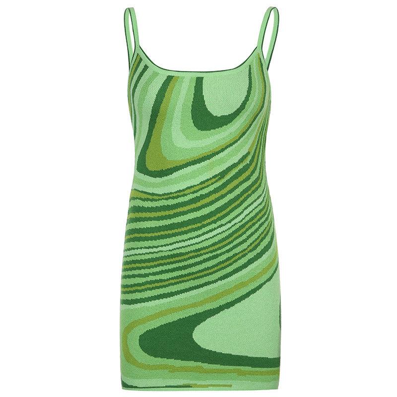Damen ärmelloses Kleid mit modernem Wellenmuster Drune
