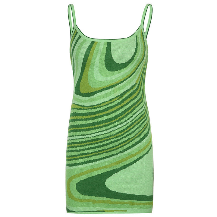 Damen ärmelloses Kleid mit modernem Wellenmuster Drune