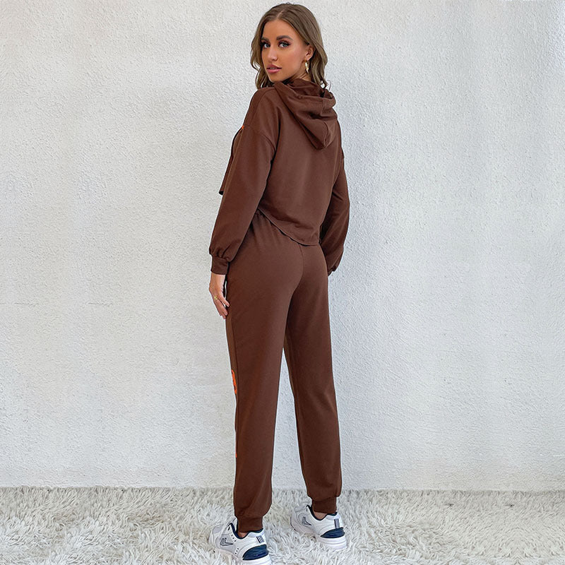 Damen lässiger Jogginganzug mit Kapuze und buntem Graphic-Print Drune