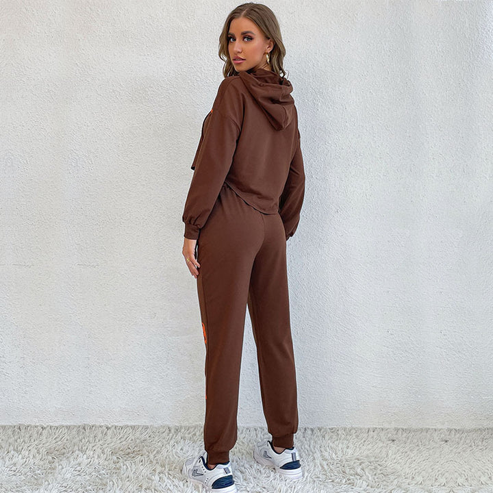 Damen lässiger Jogginganzug mit Kapuze und buntem Graphic-Print Drune