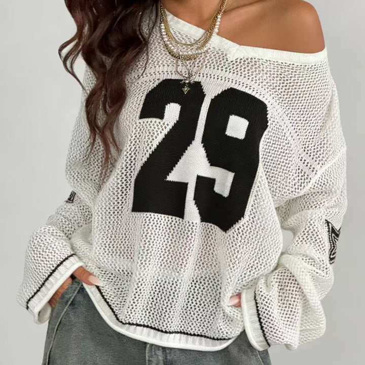 Damen lässiger Oversized Pullover mit grafischem Muster Drune