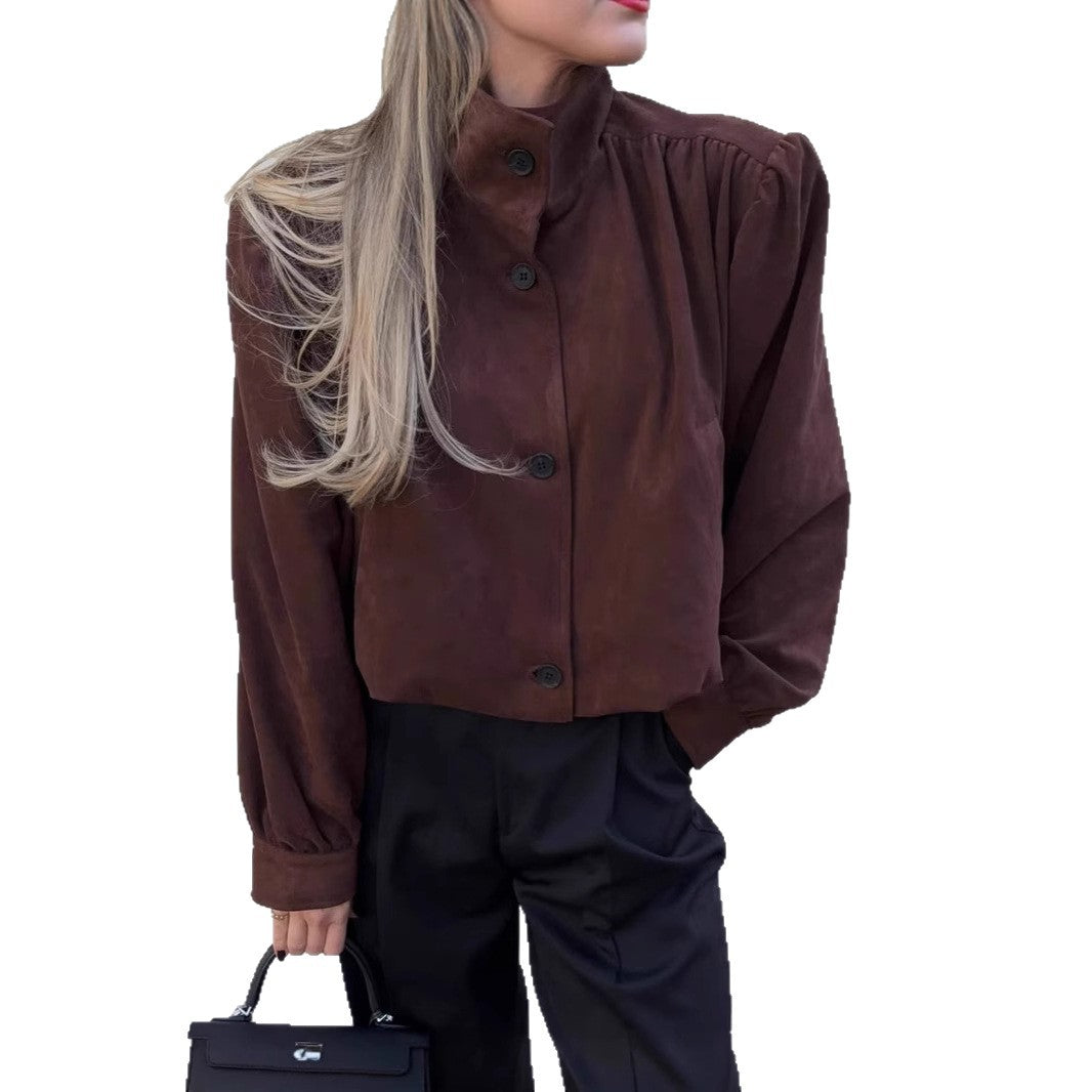 Damen Oversized Bluse mit schickem Plissee-Design und eleganten Knopfdetails Drune