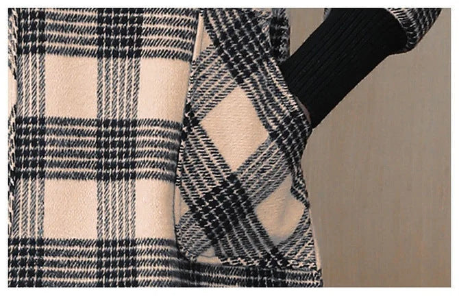 Damen Karo Kleid mit hochgeschlossenem Kragen und praktischen Taschen Drune