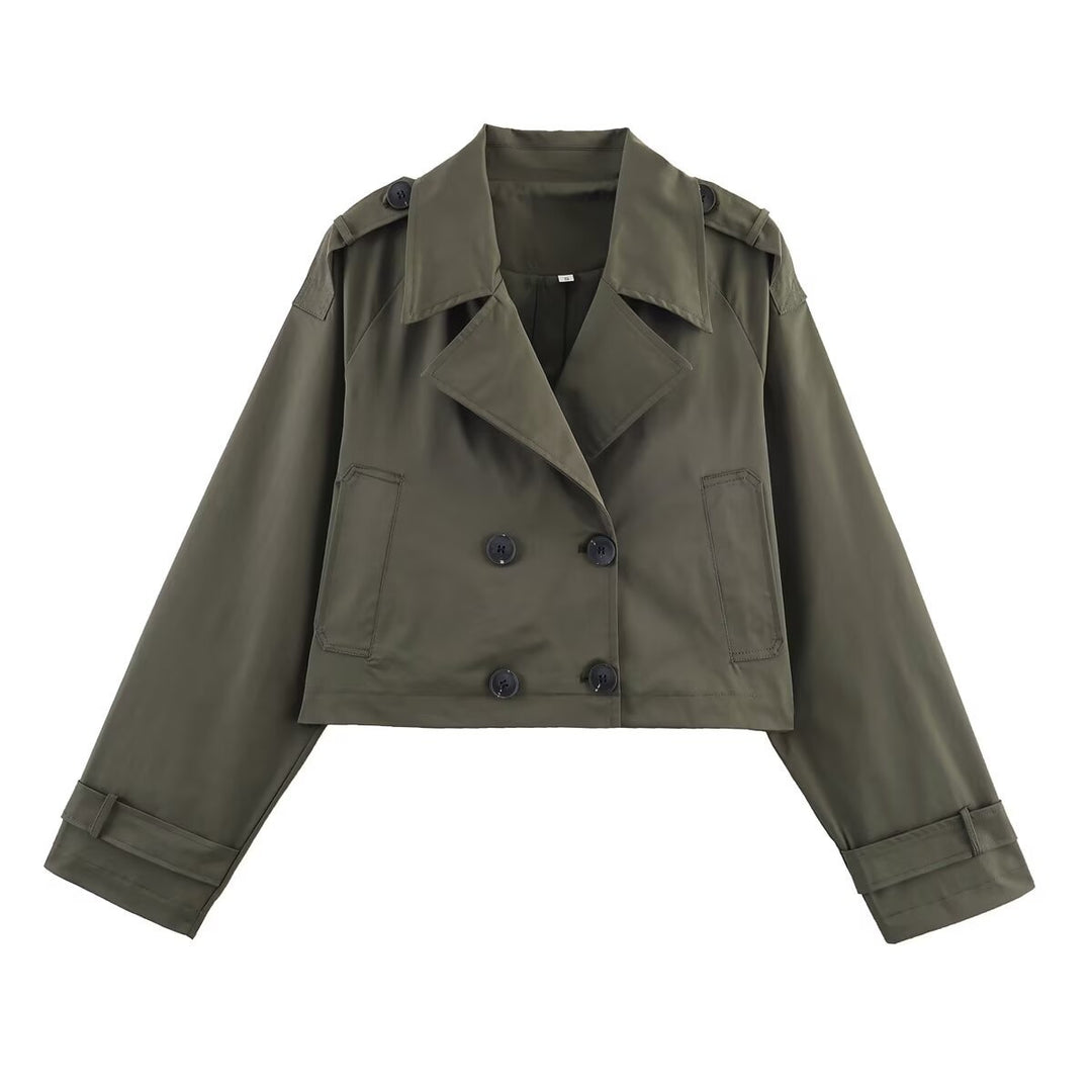 Damen modische cropped Trenchjacke im klassischen Stil mit doppelter Knopfleiste Drune