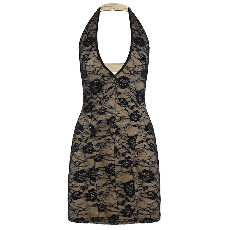 Damen Spitzennachtkleid mit tiefem V-Ausschnitt und floralen Akzenten Drune