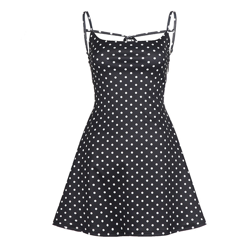 Damen sommerliches Trägerkleid mit Polka-Dots und fließendem Schnitt Drune