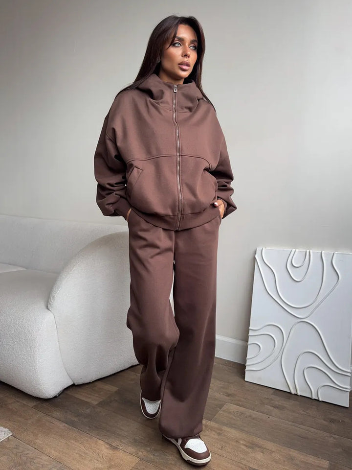 Damen Bequeme Sweatjacke und Jogginghose Set Drune